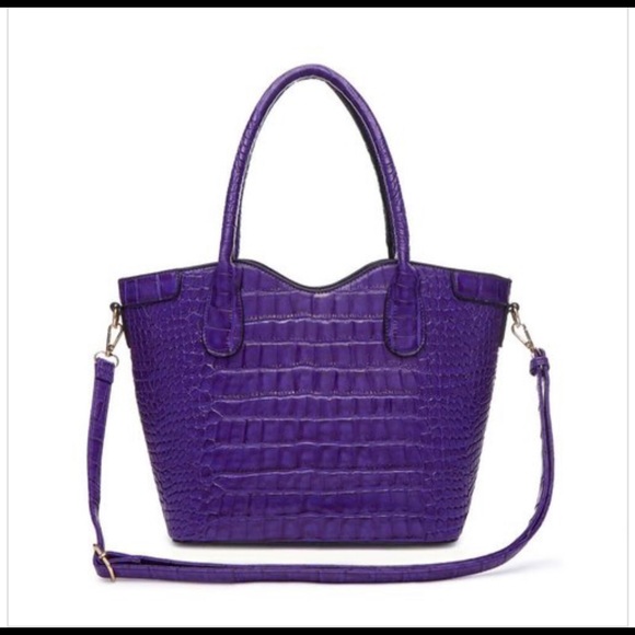 Handbags - Purple Solid Crocodile Double Handle With Strap